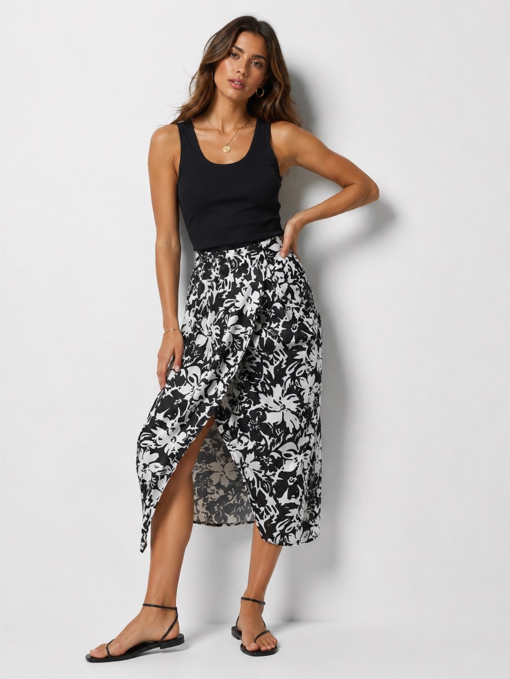 Nation‎ Los Angeles Jessie Black & White Floral Midi Skirt small